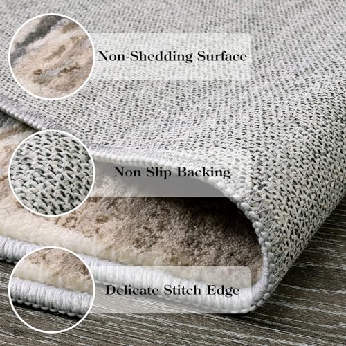 Lahome Modern Geometric Area Rug Washable, 4x6 Area Rug for Bedroom Farmhouse Patchwork Floor Carpet for Living Room Kitchen, Low Profile Office Throw Rug Non Slip for Entryway, Beige