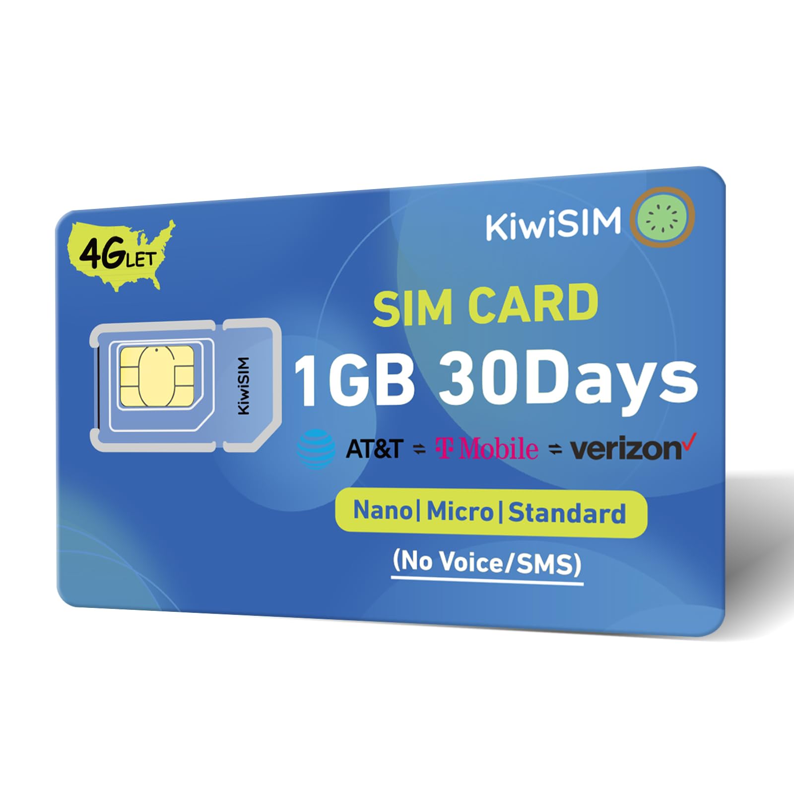 KiwiSIM 4G SIM Card 1GB 30Days, USA Nationwide Network Support for AT&T, T-Mobile and Verizon, Data SIM Card for Unlocked Cellular Security Cameras/Router/Mobile WiFi Hotspot/GPS Tracker, No contract