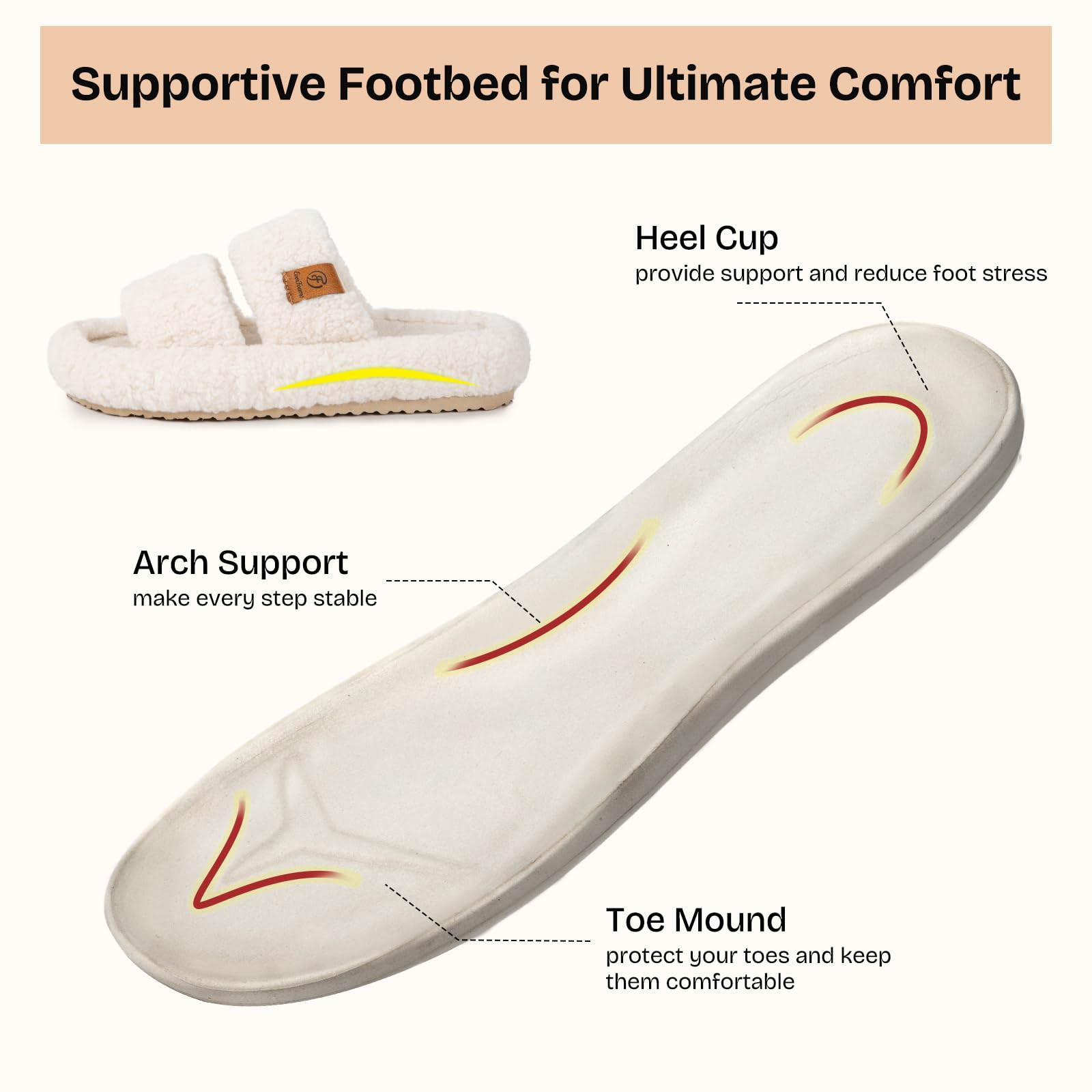 EverFoams Womens Fuzzy Open-toe Slippers Soft Comfy Memory Foam Indoor House Shoes Vanilla Ice,9-10 US