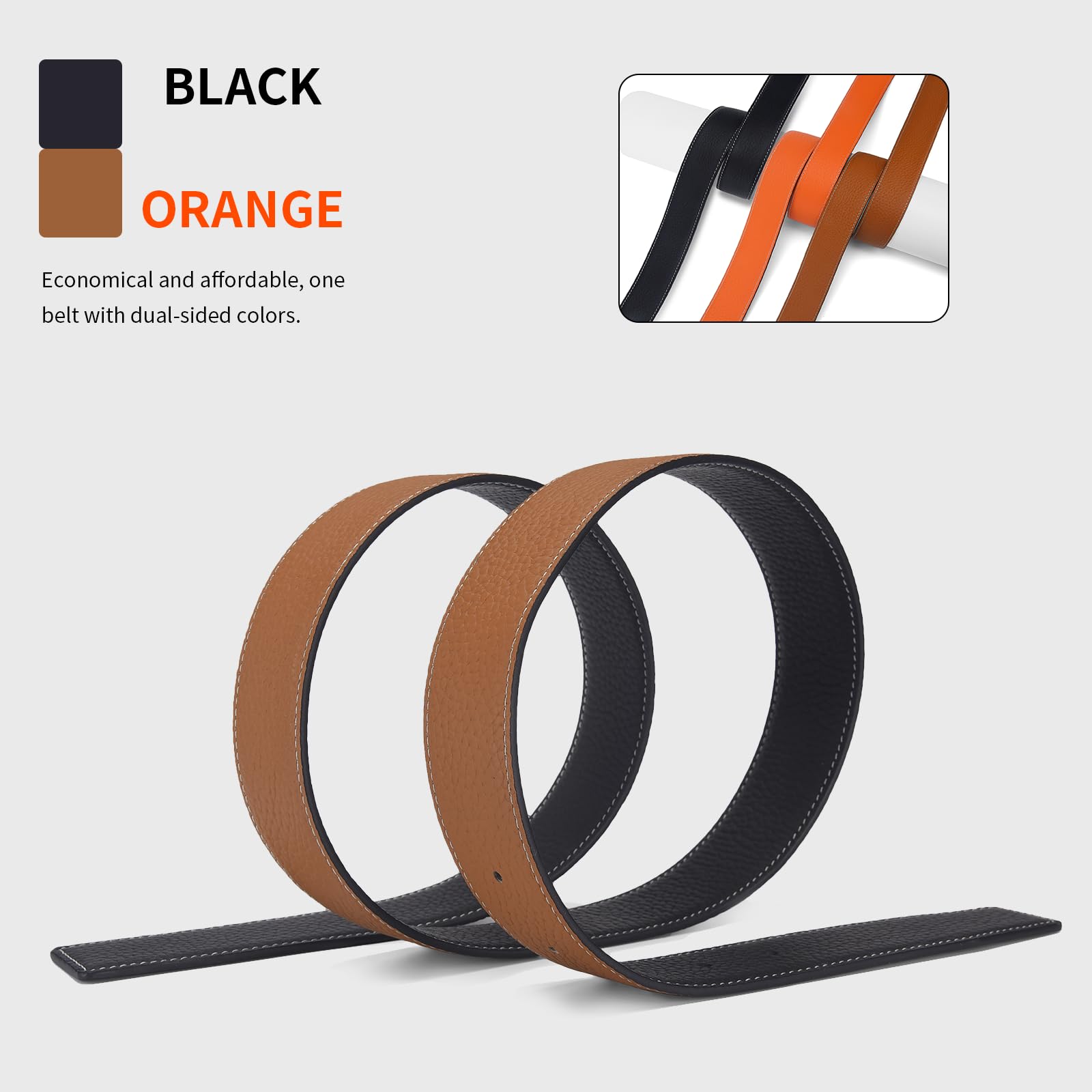 MACBORO Men's Reversible Leather Belt Without Buckle Replacement Belt Strap 1.5"/38mm Wide