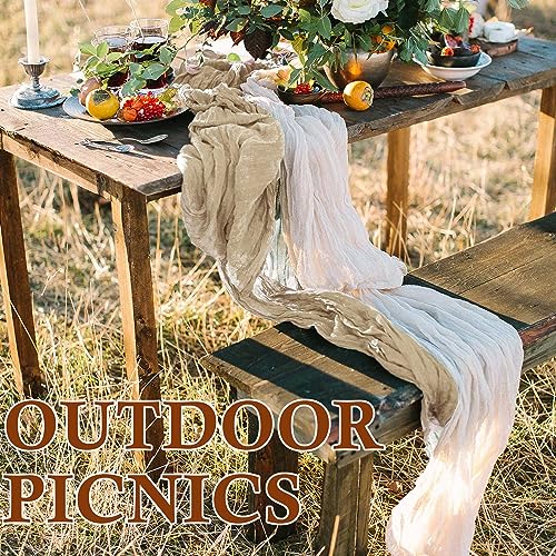 BESBESME 10 Pieces Cheese Cloth Table Runner,Large Gauze Mustard Yellow Table Runner 10ft Cheesecloth Table Cloth for Wedding Party Bridal Shower Boho Table Decor 35x120 Inch
