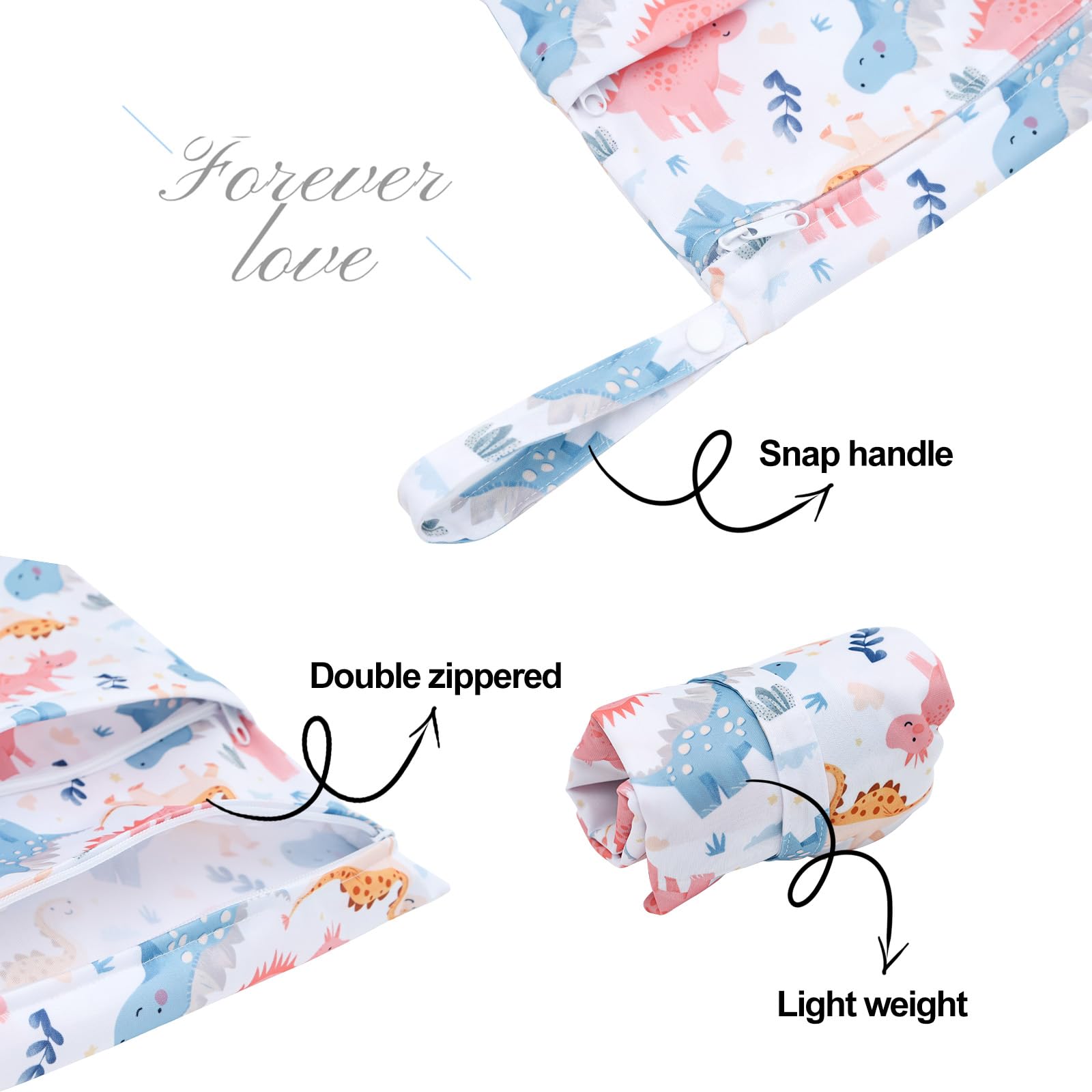 ALVA ALVABABY 2pcs Cloth Diaper Wet Dry Bags Waterproof Reusable with Two Zippered Pockets Travel Beach Pool Daycare Soiled Baby Items Yoga Gym Bag for Swimsuits or Wet Clothes 3L-ZM14