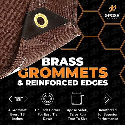 20' x 20' Super Heavy Duty 16 Mil Brown Poly Tarp Cover - Thick Waterproof, UV Resistant, Rip and Tear Proof Tarpaulin with Grommets and Reinforced Edges - by Xpose Safety