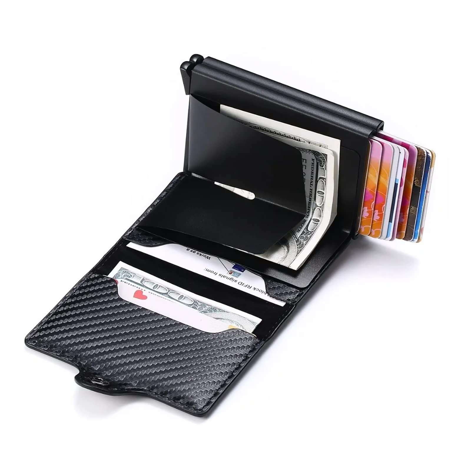 MicroTrouble Wallet for Men, RFID Wallet for Men, Aluminum Wallet for Cards, Cash and Coins, Expand Capacity to Store 12 Cards (Carbon Fiber)