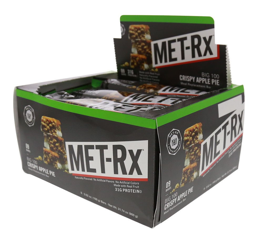 MET-Rx Big 100 Colossal Protein Bars, Crispy Apple Pie Meal Replacement Bars, 9 Count