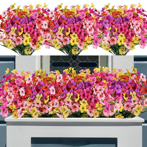 AmyHomie 20 Bundles Mix Orange Artificial Flowers for Outdoor Fall Decor UV Resistant Faux Flowers No Fade Fake Plastic Plants Garden Porch Window Box Decorating