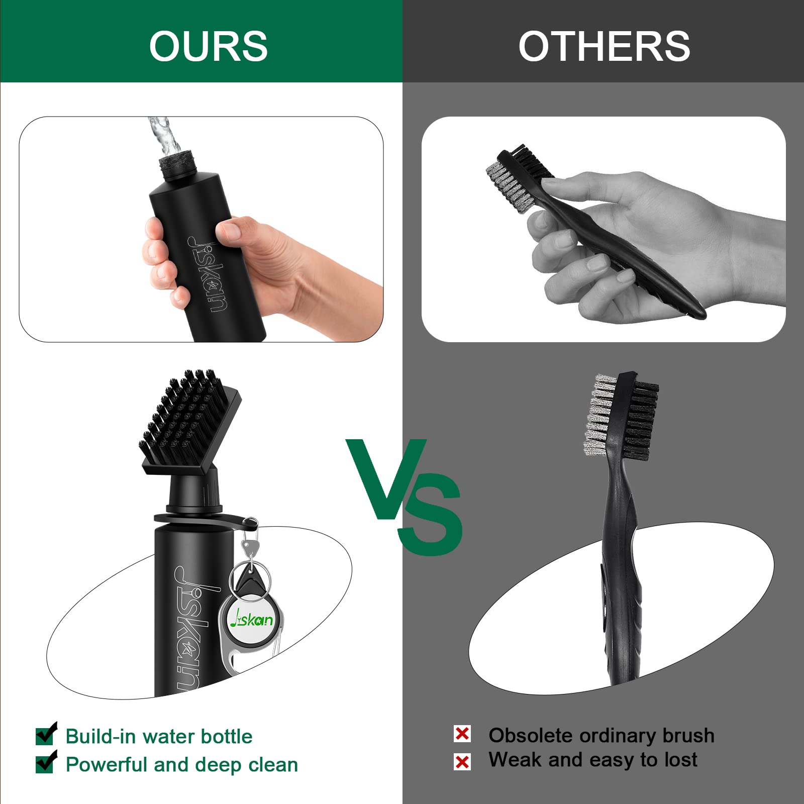 Jiskan Pro Golf Club Brush Cleaner with Retainer Clip and Squeeze Water Bottle 7.5 Inches Holds 4 Ounces of Water, Essentials Golf Accessories for Men, Best Golf Gifts for Men