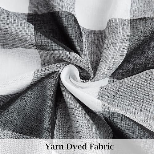 Short Black White Buffalo Plaid Full Blackout Window Curtains with Liner Farmhouse Checkered Geo Pattern Panels Linen Textured Drapes Grommet Window Treatment for Bedroom,Living Room,40"x63"x2