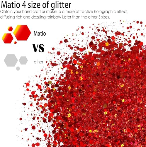 Matio Holographic Chunky Glitter, 7.8oz/220g Silver Craft Glitter for Resin Chunky Nail Flake Sequin Mixed Fine Glitter Powder Bulk Holographic Glitter for Nail Art Tumbler Cosmetic Festival Decor