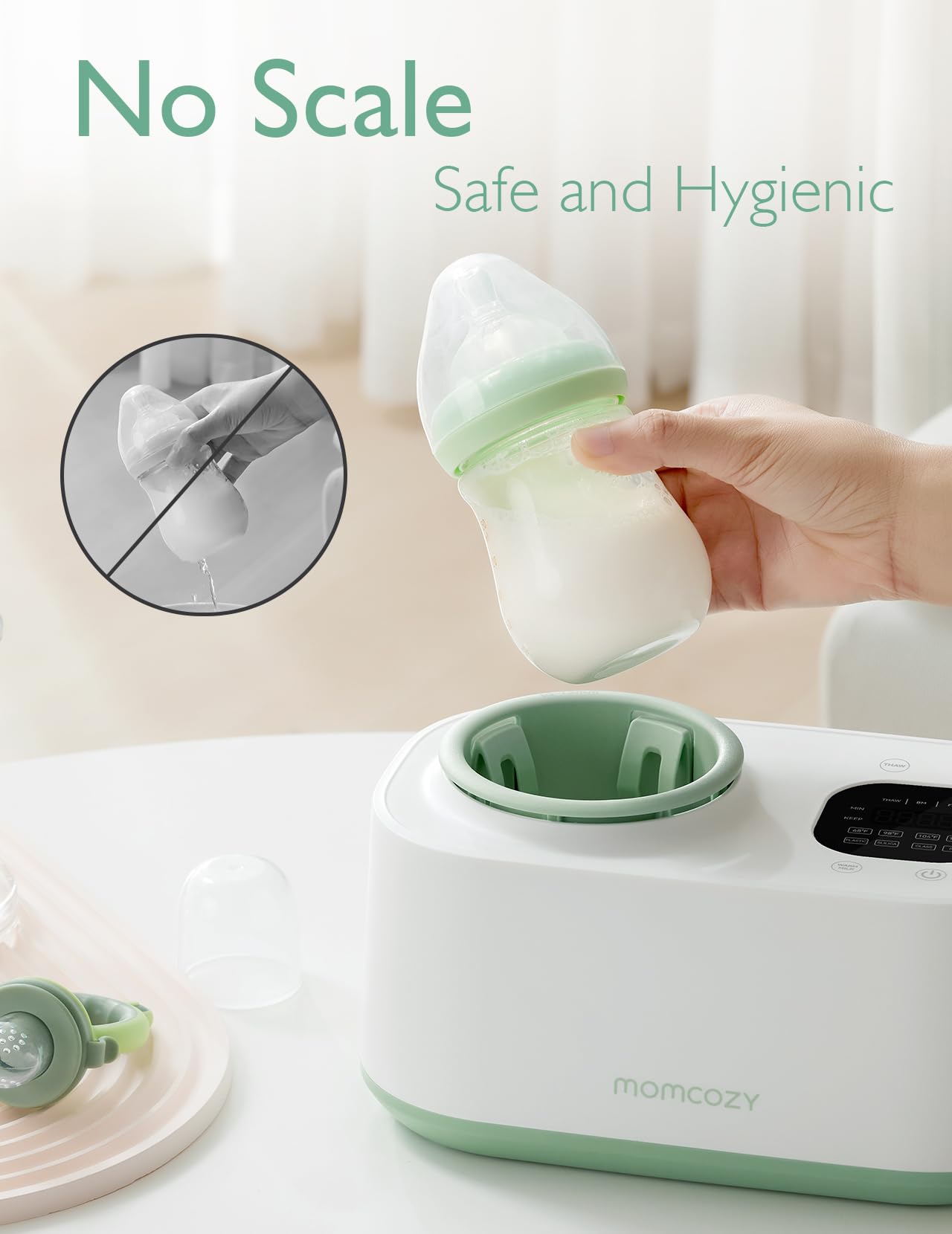 Momcozy Waterless Bottle Warmer with Shake Function - Safer for Baby, Wash Free, 4 Temp Settings, Surrounding Hot Air Heating Breastmilk Evenly to Ideal Temp - Baby Bottle Warmer for Safe Heating