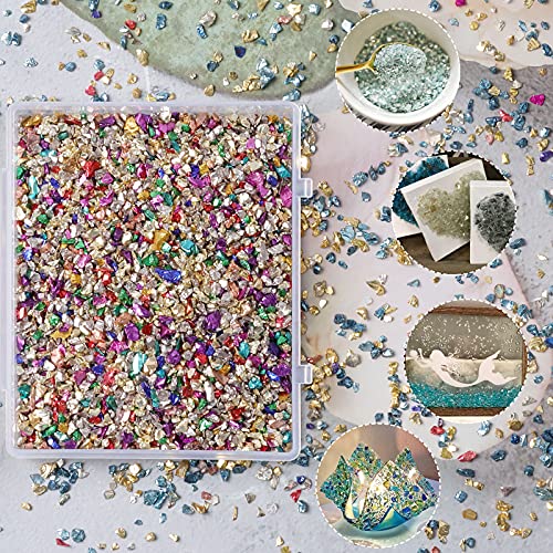 Yholin Crushed Glass Chips, 75g Irregular Metallic Chip Broken Glass Sprinkles Chunky Glitter for Gail Art,Painting,DIY Resin Mold,Phone Case Making,Jewelry Making and Decoration - Golden Brown