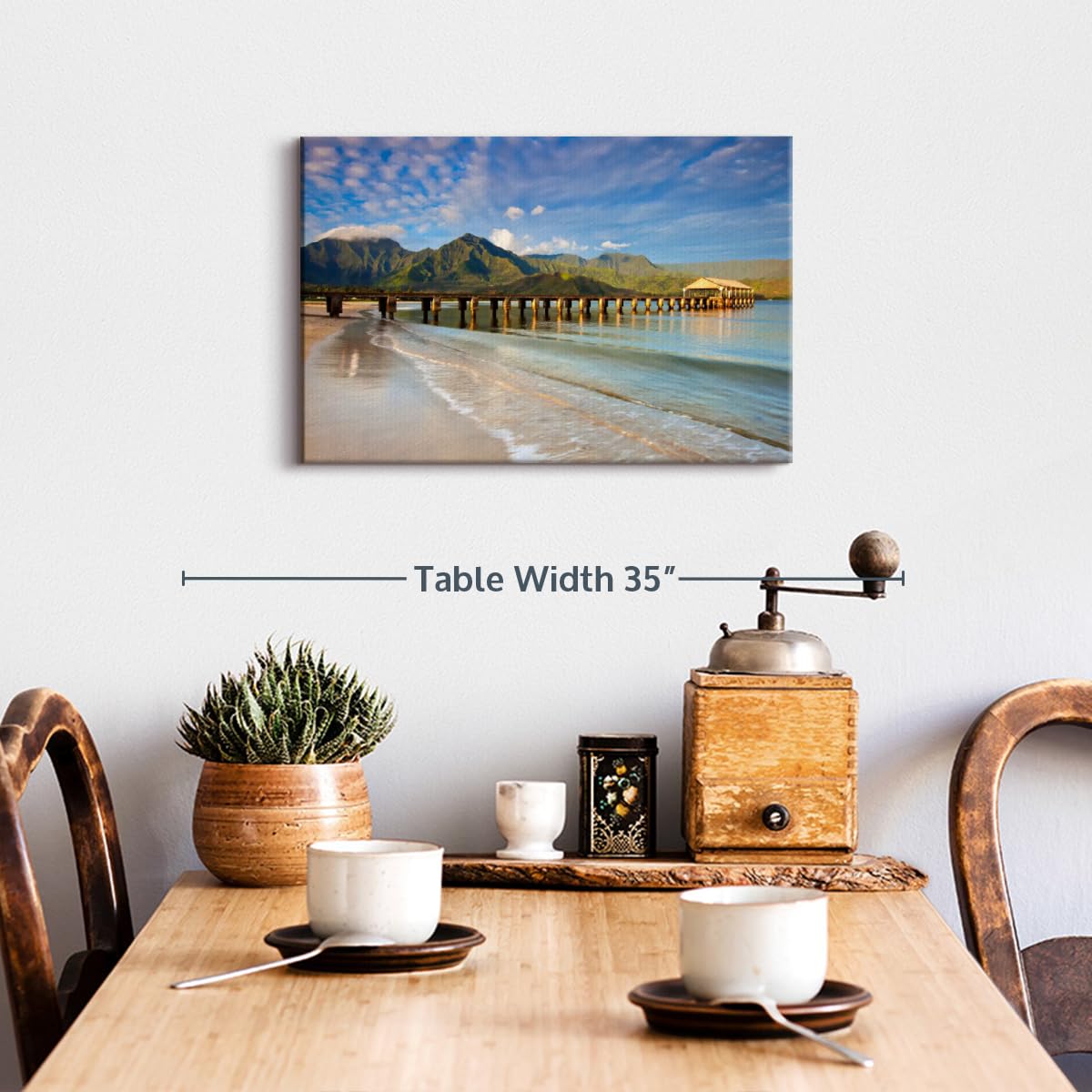 ElephantStock Hanalei Bay Dock Canvas - 1 Panel Decor - Beach Pictures, Tropical Elegant Wall Art - Tropical Beach Photography Wall Art - 24" X 16"
