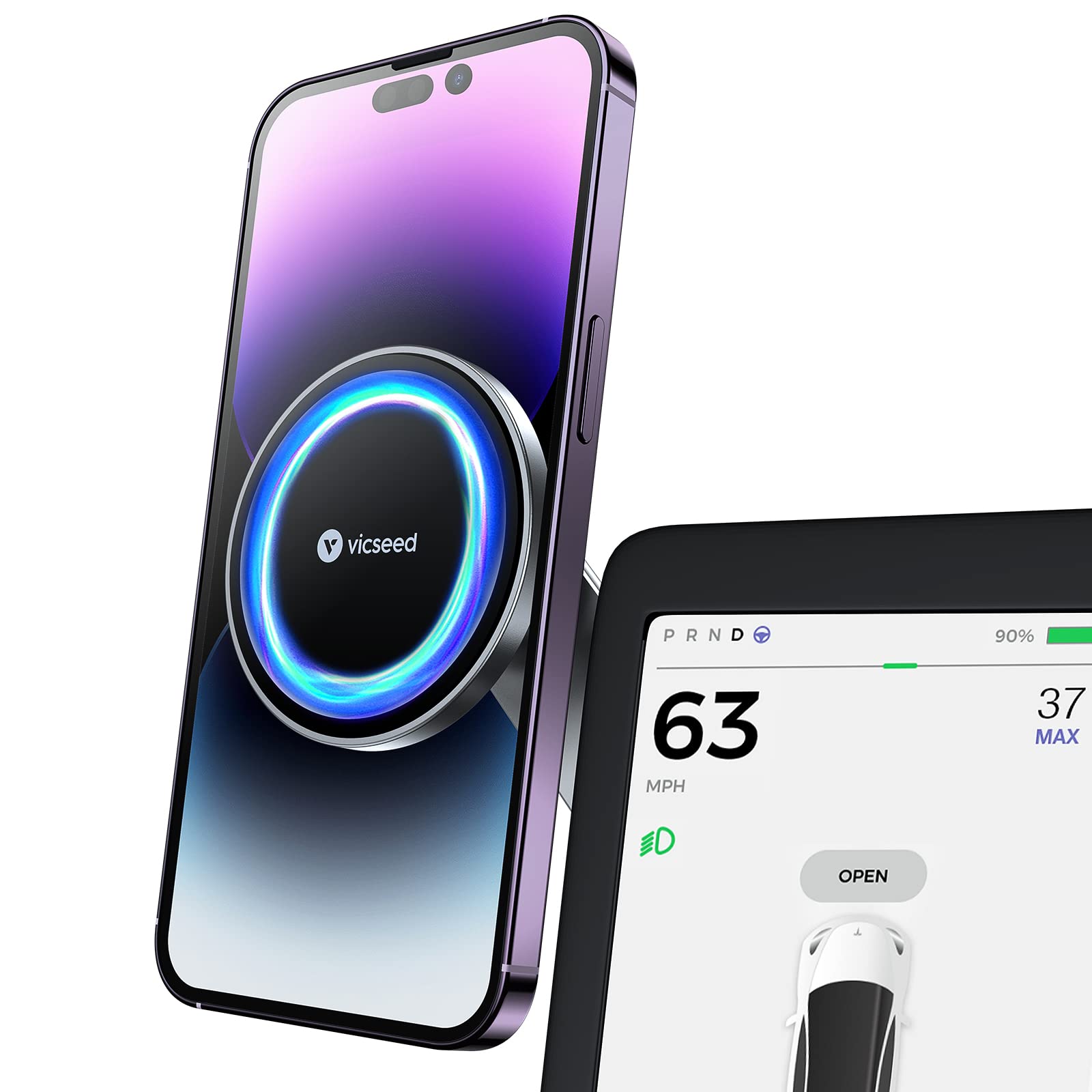 VICSEED Tesla Phone MountใStrongest Magnet PowerใMagSafe Car Mount for Tesla Model 3 Model Y, Foldable Hidden Tesla Phone Holder Fit for All Phone, Tesla Model Y Accessories Tesla Model 3 Accessories