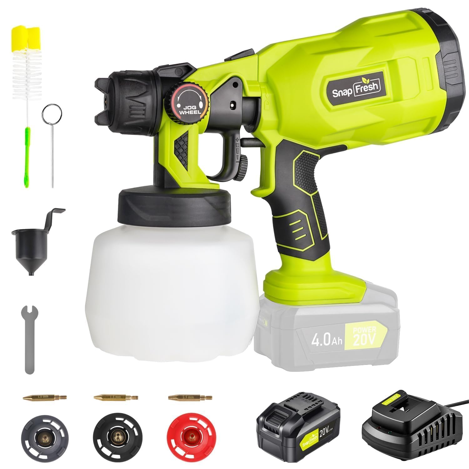 SnapFresh 20V Cordless Electric Paint Sprayer- Powerful Battery Powered HVLP Spray Gun,Lightweight Tool with 3 Nozzles for Home DIY Projects(4.0Ah Battery & Fast Charger Included)