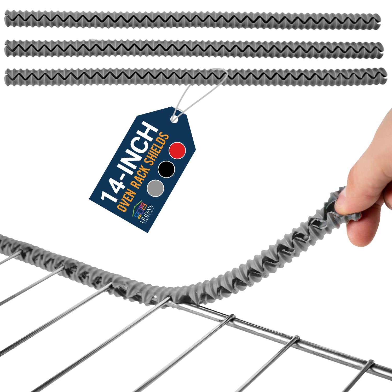 Silicone Oven Rack Shields by Linda’s Essentials (3 Pack) | Heat Resistance Silicone Oven Rack Protectors Guards Against Burns and Scars | 14 Inches Long (Gray)