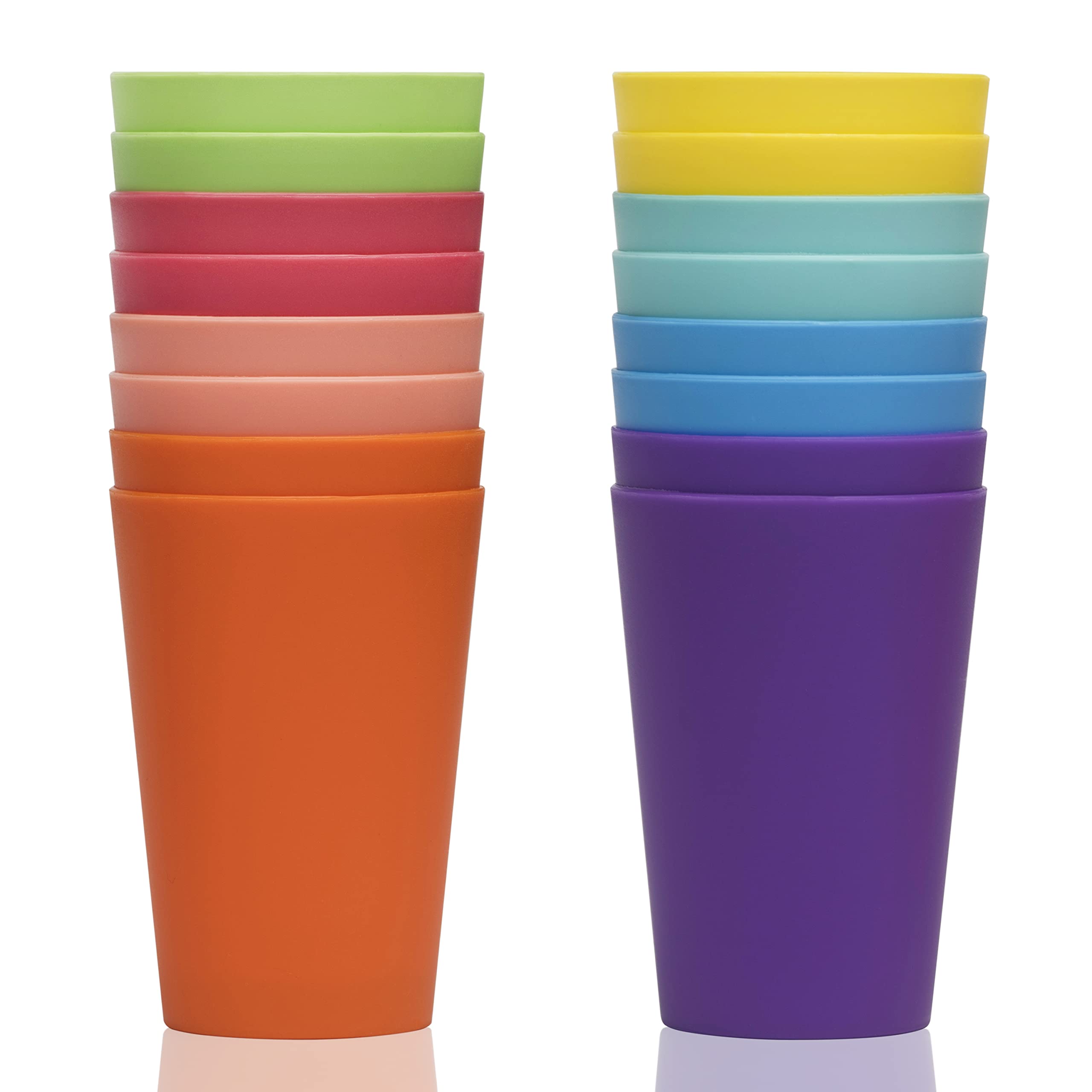 Klickpick Home - Set of 16 Kids Plastic Cups - 12 Ounce Children Drinking Cups Tumblers Reusable - Dishwasher Safe - BPA-Free Cups for Kids & Toddlers Bright Colored Unbreakable Kids And Toddler Cups