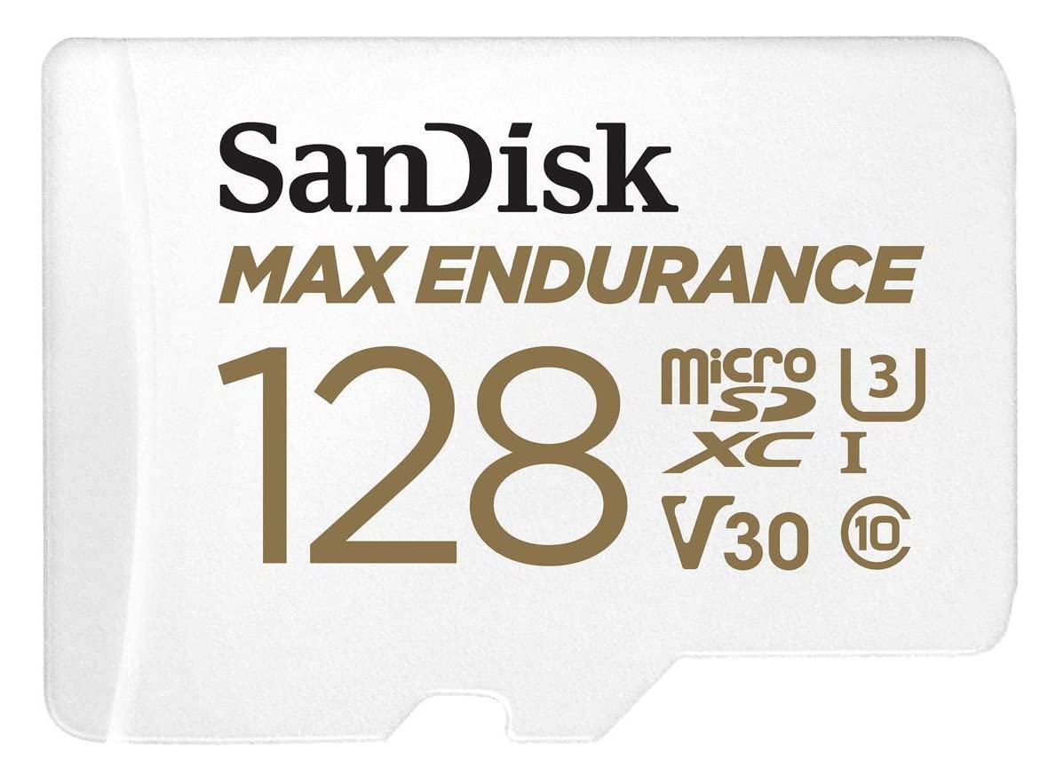 SANDISK 128GB MAX Endurance microSDXC Card with Adapter for Home Security Cameras and Dash cams - C10, U3, V30, 4K UHD, Micro SD Card - SDSQQVR-128G-GN6IA