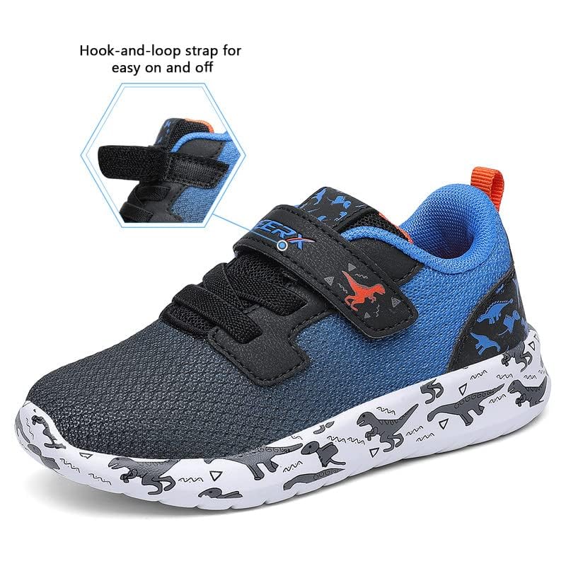 GEERX DIMO Dinosaur Toddler Boys Shoes Non Slip Lightweight Breathable Comfortable Sport Athletic Running Tennis Sneakers Steel Blue Orange Size 10