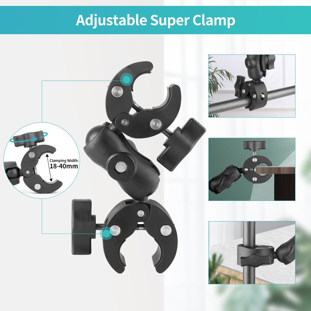 JEBUTU Double Mount Clamp Camera Bracket for Umbrella Chair Pole Boat, Double Super Clamp Camera Mount for Stroller Photography Reflector Tripod Table
