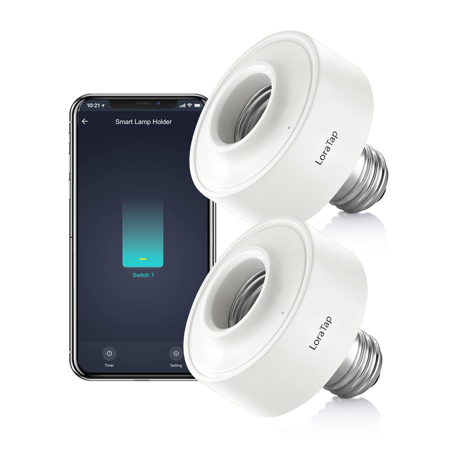LoraTap Smart WiFi Bulb Socket E26 2 Pack Wi-Fi LED Light Bulb Timer Lamp Holder Adapter, Voice Control with Amazon Alexa and Google Home, Smart Life App Control from Anywhere by Phone, 30W Max.