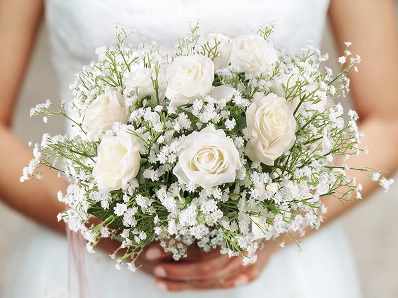 DEEMEI 15 PCS Babys Breath Artificial Flowers Fake Babys Breath Flowers Artificial Bulk White Gypsophila Bouquets Real Touch Faux Flowers for Wedding Floral Arrangement Party Home Decoration