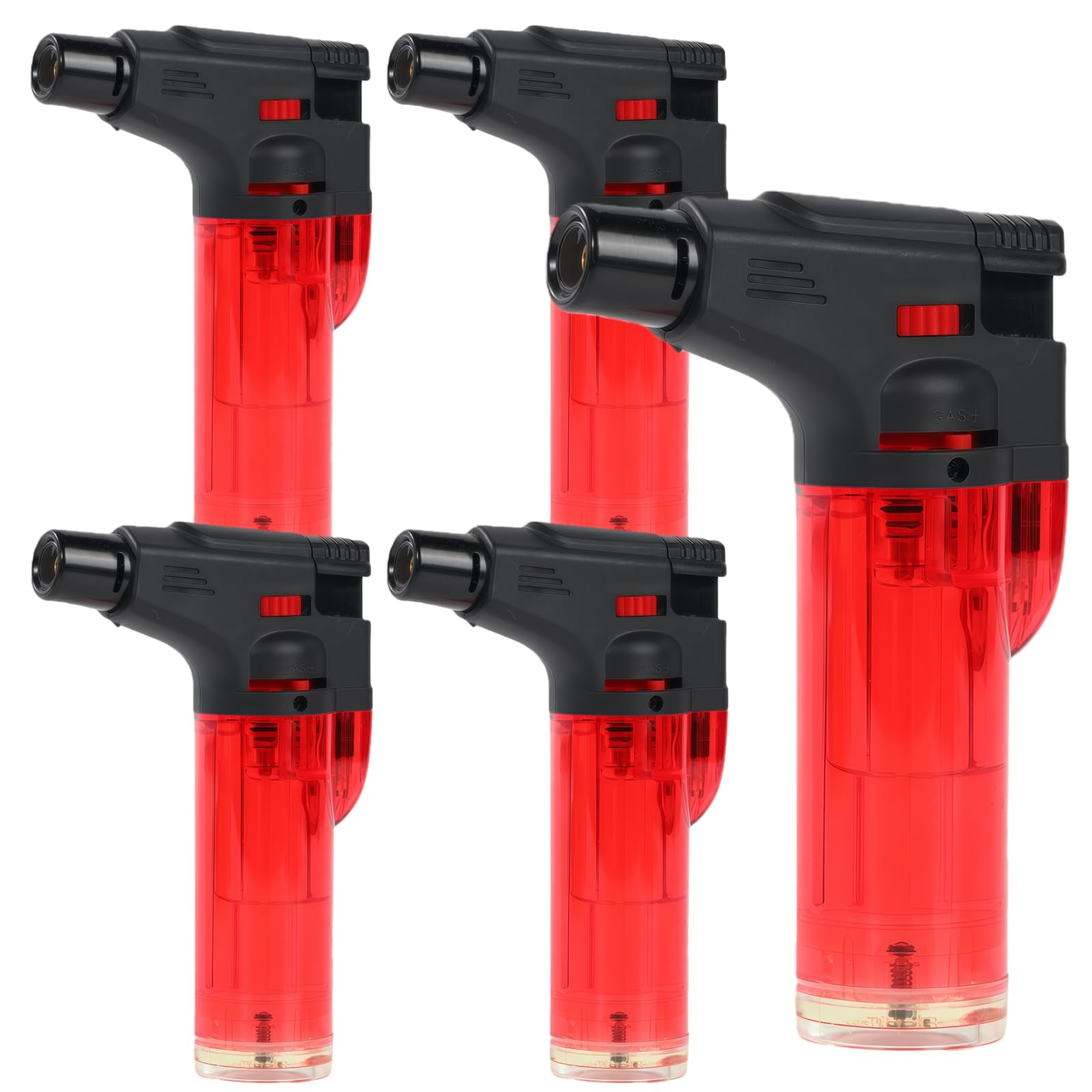 5 Pack Butane Torch Lighter Refillable Windproof Jet Flame Lighters with Safety Lock (Fuel Not Included) Red