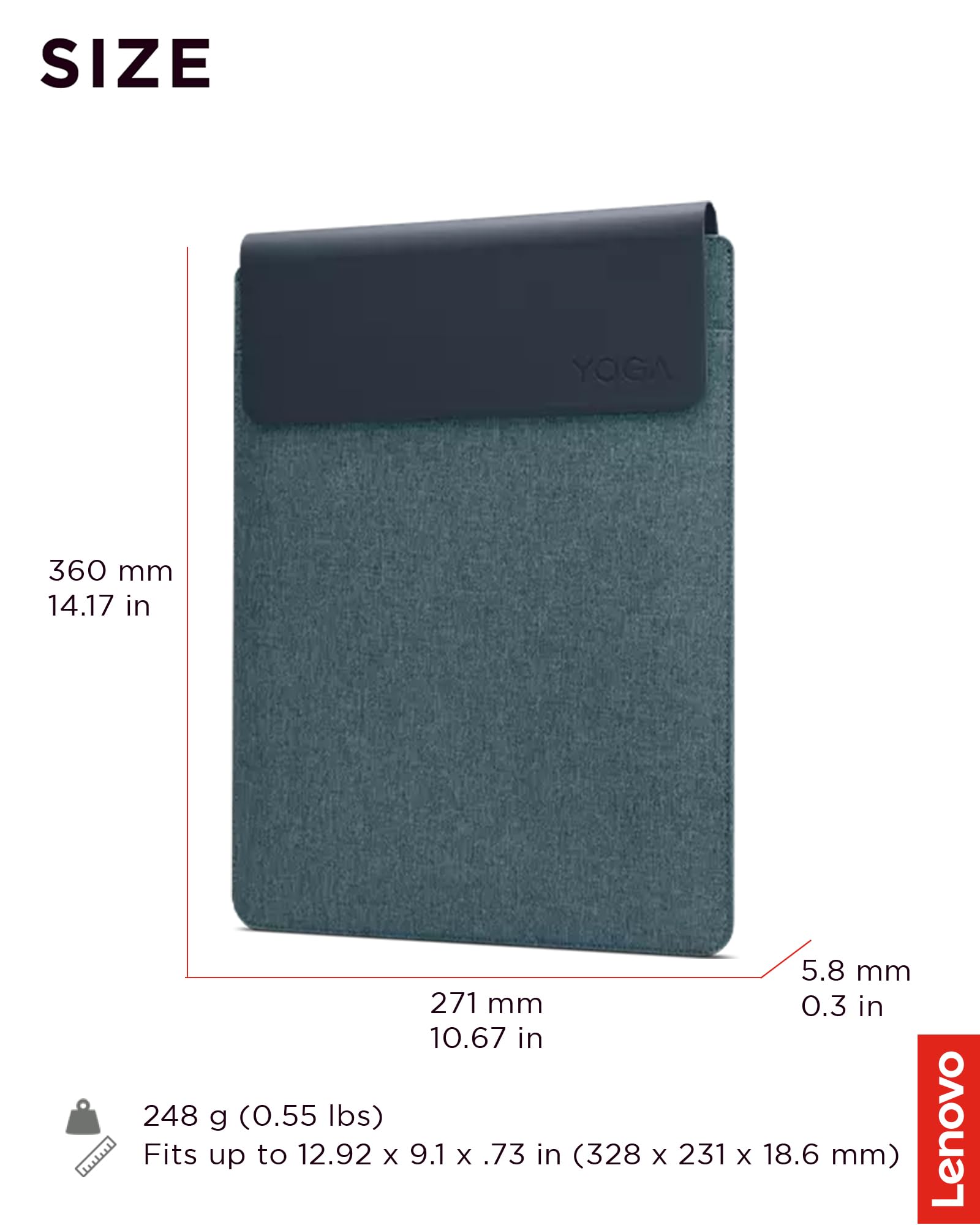 Lenovo Slim Laptop Sleeve 14 Inch Notebook/Tablet - Compatible with MacBook Air/Pro - Eco-Friendly Lightweight Case with Accessory Pocket & Magnetic Closure - Teal