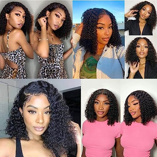 BLY 6x4 HD Lace Glueless Bob Wig Human Hair Ready to Wear and Go Short Bob Lace Pre Cut Wig Deep Wave Hair 10 Inch for Women Pre Plucked Natural Black Color Wet and Wavy
