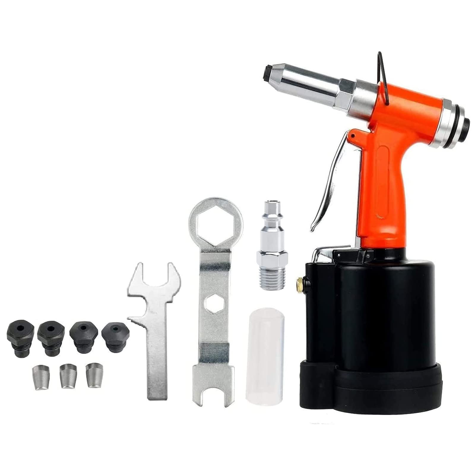 8MILELAKE Pneumatic Pop Rivet Gun Air Riveter Tool Heavy Duty Riveting Machine with 5 Sizes Nosepieces and 3 Claw Clips