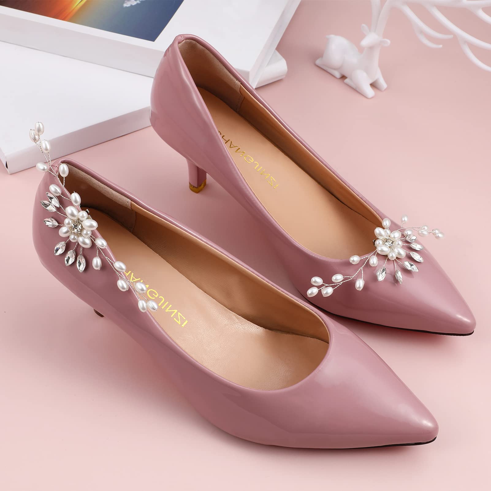 Abaodam 2Pcs Pearl Rhinestone Shoe Clips Decorative Wedding Shoe Buckle Women Shoe Ornaments for Brides