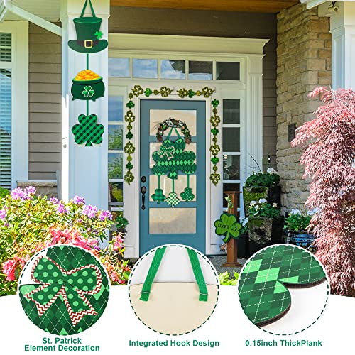 2 Pieces St. Patrick's Decoration Shamrock Clover Wood Front Door Wall Signs with Ropes DIY, Irish Sign Ornaments Hanging Crafts for Home Party Supply