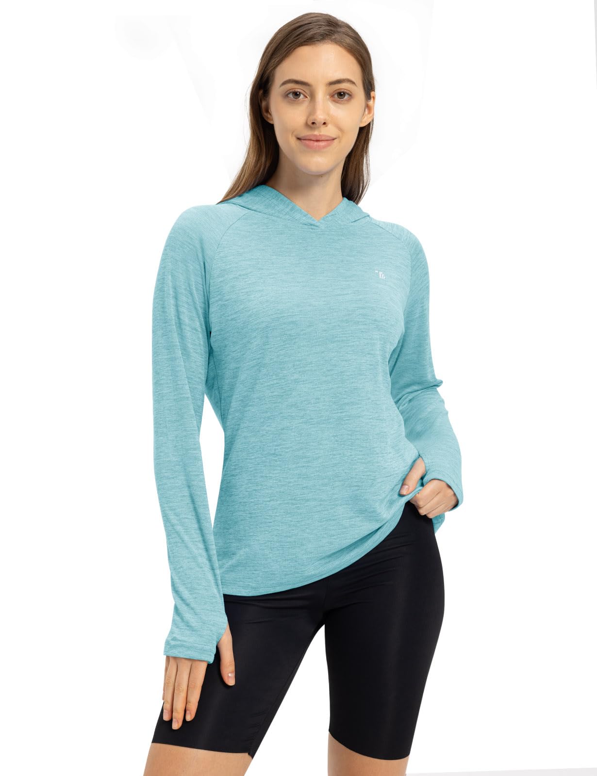TBMPOY Womens UPF 50+ Sun Protection Hoodie Shirt Long Sleeve Fishing Hiking Outdoor UV Shirt Lightweight Light Blue M