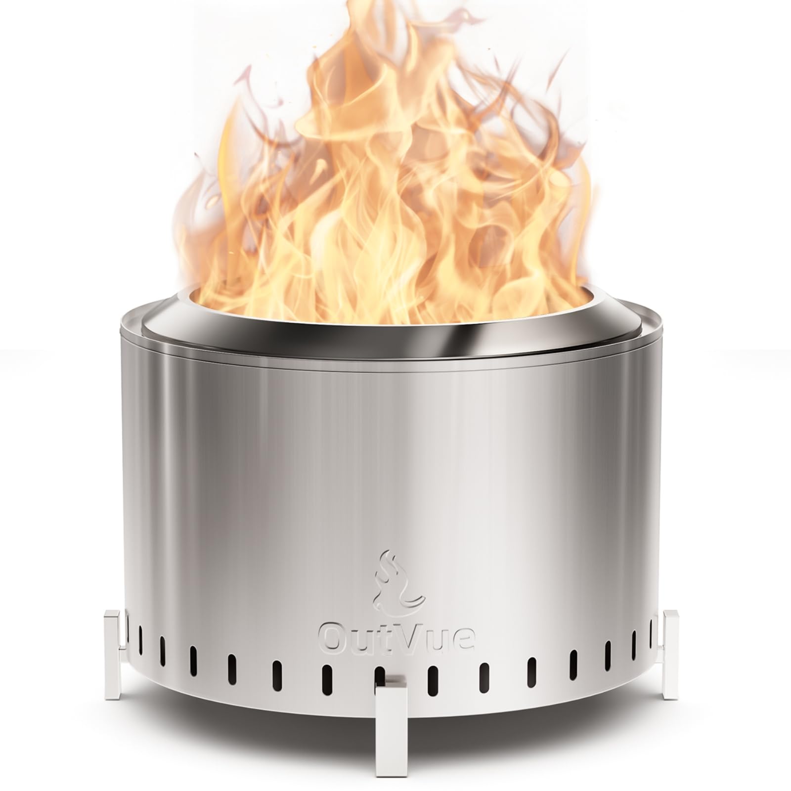 OutVue 22 inch Stainless Steel Smokeless Fire Pit, Outdoor Smokeless Firepit, Wood Burning Fire Pits for Camping, Bonfire, Low Smoke Firepit for Outside (Vertical Hole)