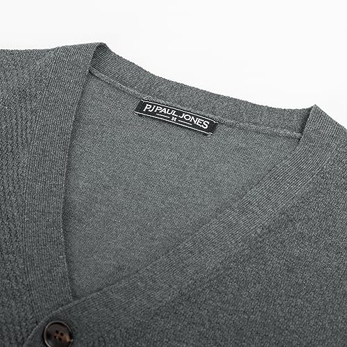 PJ PAUL JONES Casual Cardigan Sweaters for Men V-Neck Button-up Cardigan Long Sleeve Textured Knitted Sweaters Black