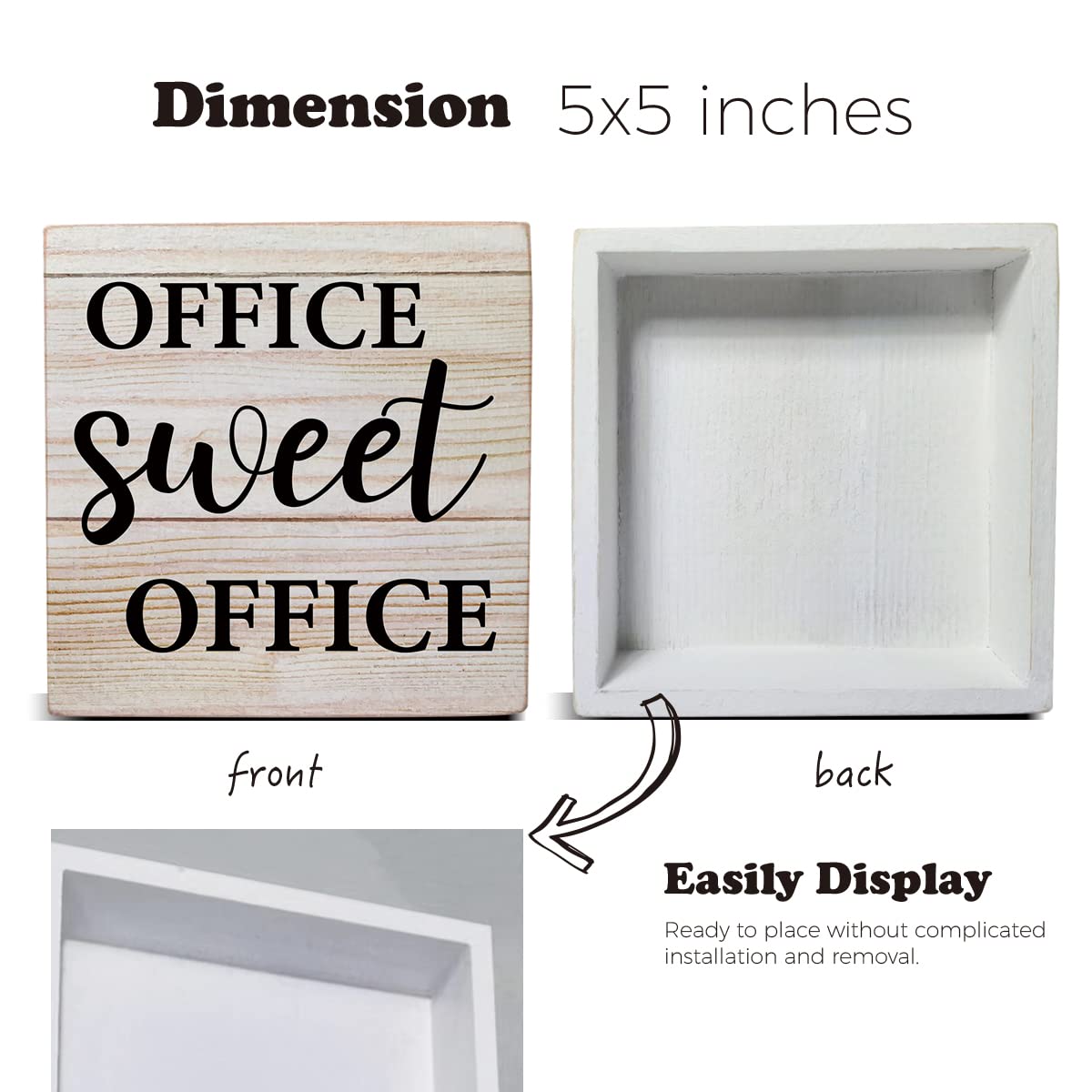 Rustic Office Sweet Office Wooden Box Sign Desk Decor for Home Office Shelf Table Decoration 5 X 5 Inch