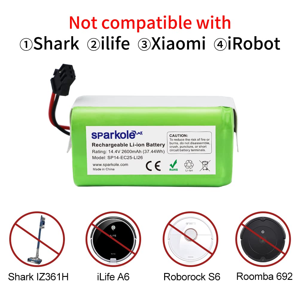 SPARKOLE 14.4V 2600mAh Replacement Battery for Ecovacs Deebot N79S, N79, DN622, DN622.11 and Eufy Robovac 11, 11S, 11S Max, 30, 30C, G30, G10 Hybrid