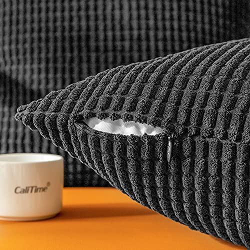 CaliTime Throw Pillow Covers Pack of 2 Comfy Corduroy Boho Striped Decorative Cushion Cases for Couch Sofa Bed Farmhouse 18 X 18 Inches Taupe