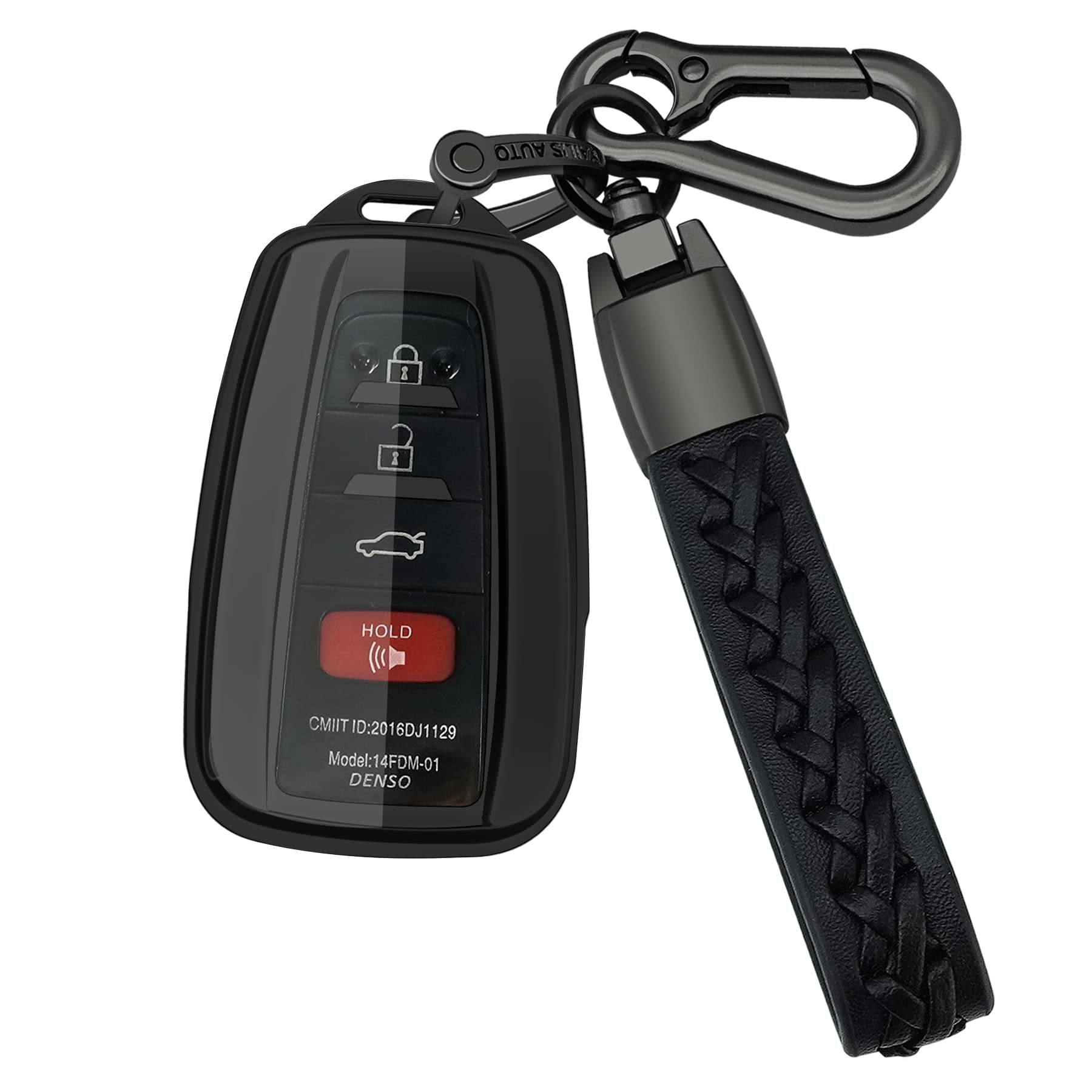 Kirsnda Compatible with Toyota key fob cover,case with keychain,Soft TPU 360 Degree Protection Key Case for Camry RAV4 Highlander Avalon C-HR Prius Corolla GT86 Smart Key,Black