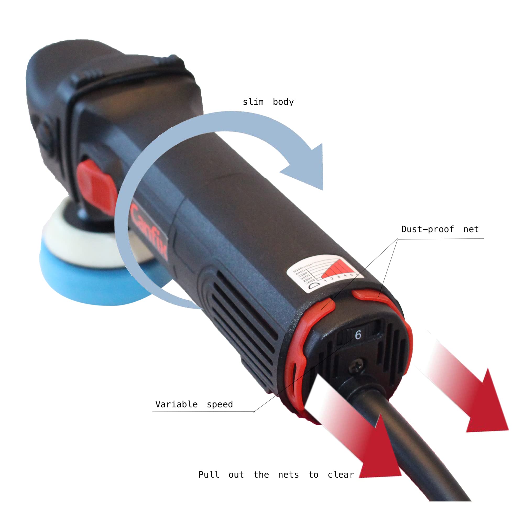 Canfix Mini Rotary Car Polisher Machine Buffing with Pads and M14 Extension Shafts
