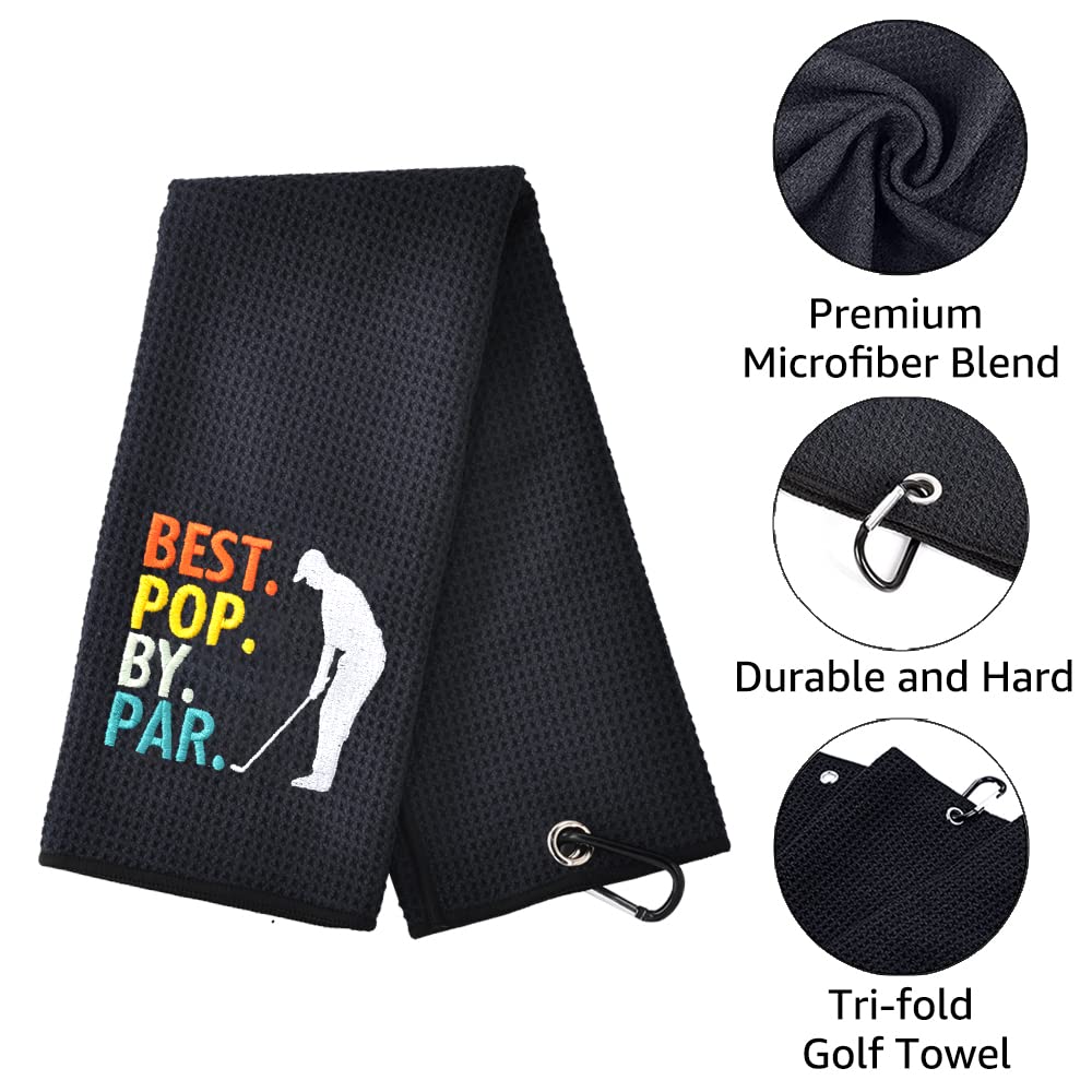 TOUNER Funny Golf Towel Gift for Dad, Retirement Gifts for Men Golfer, Funny Golf Towel for Men, Embroidered Golf Towels for Golf Bags with Clip (Best Pop by Par)