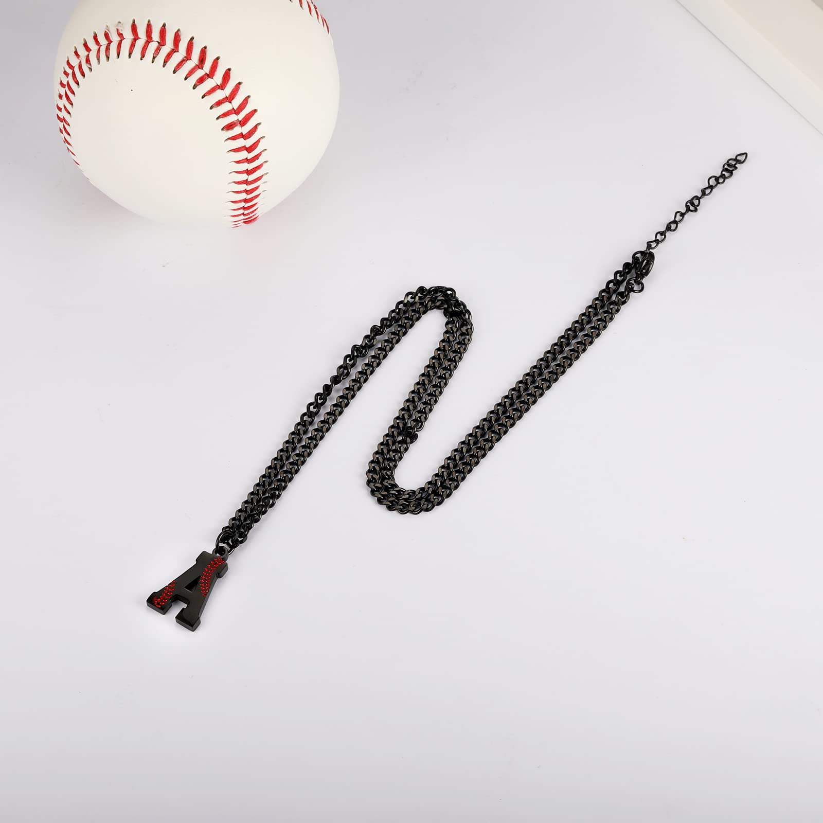 AIAINAGI Baseball Initial A-Z Letter Necklace for Men Baseball Charm Pendant Stainless Steel Black Chain 22inch Personalized Baseball Gift for Men(J)