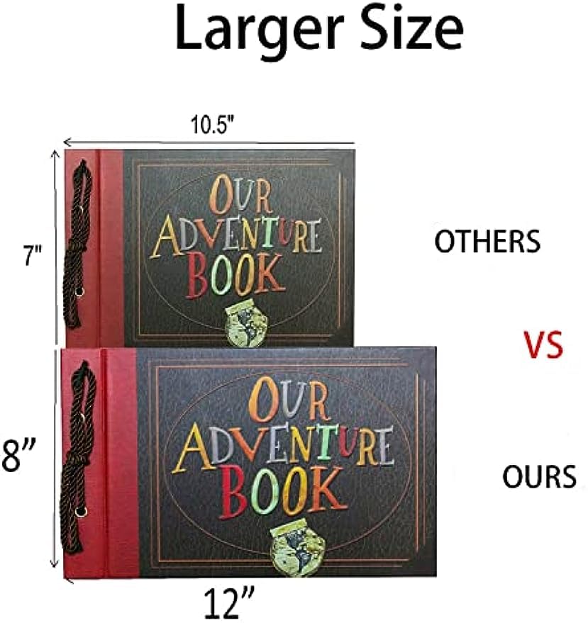 Our Adventure Book Scrapbook DIY Handmade Retro Style Travel Souvenir, 11.92 x 7.62" Leather-Bound Scrapbook Inspired by 'Up', Gift for Couples Anniversary, Weddings, Travelling, Birthday, Christmas