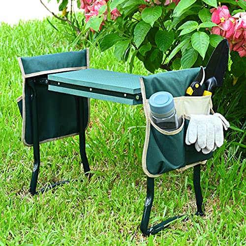 KVR Upgraded Garden Kneeler and Seat with Thicken & Widen Soft Kneeling Pad,Heavy Duty Foldable Gardener Stool with 2 Tool Pouches,Gardening Gifts for Women Mom Men Seniors¡…