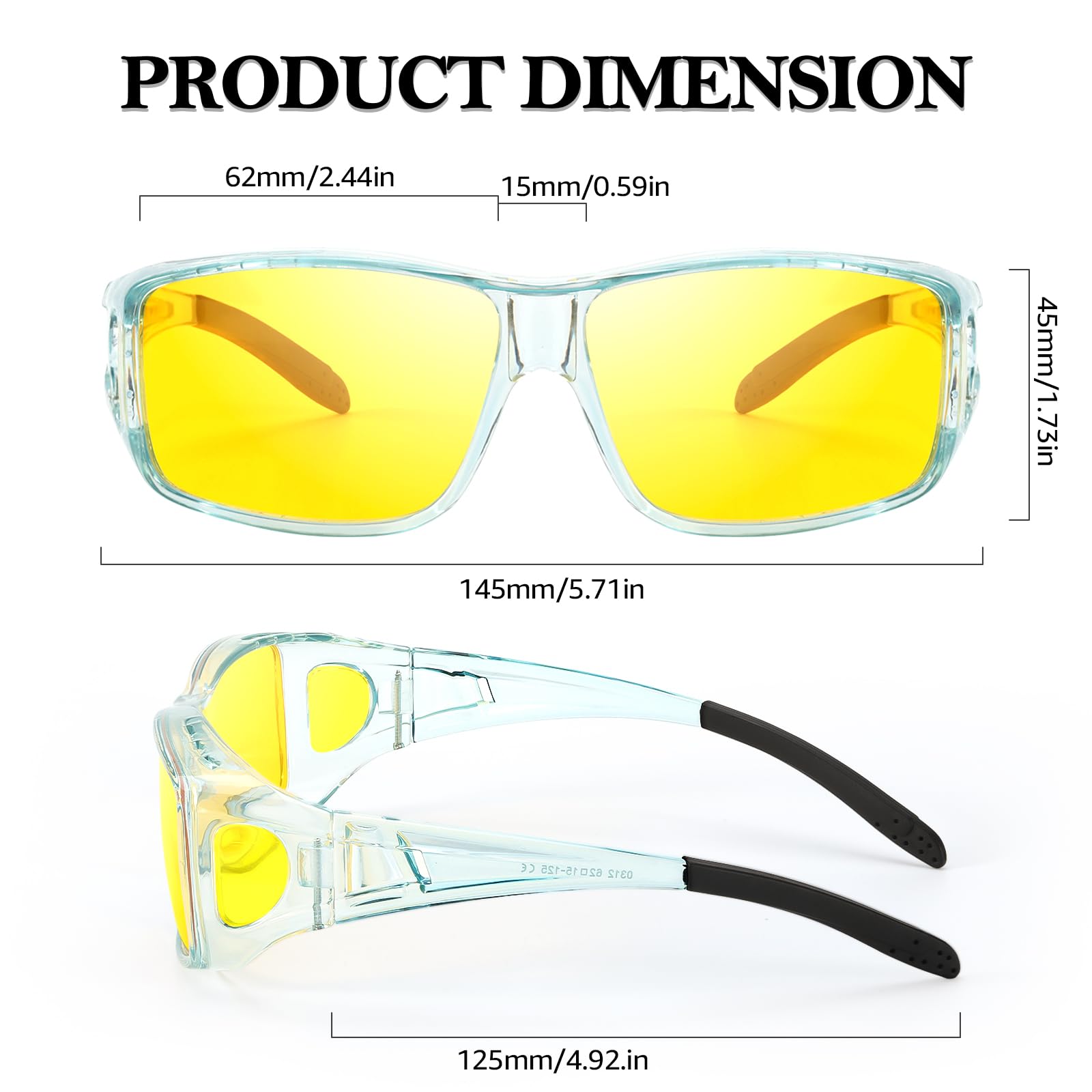 TJUTR Night Vision Driving Glasses Fit Over Glasses for Men Women, Anti Glare Polarized Nighttime Glasses Yellow Lens