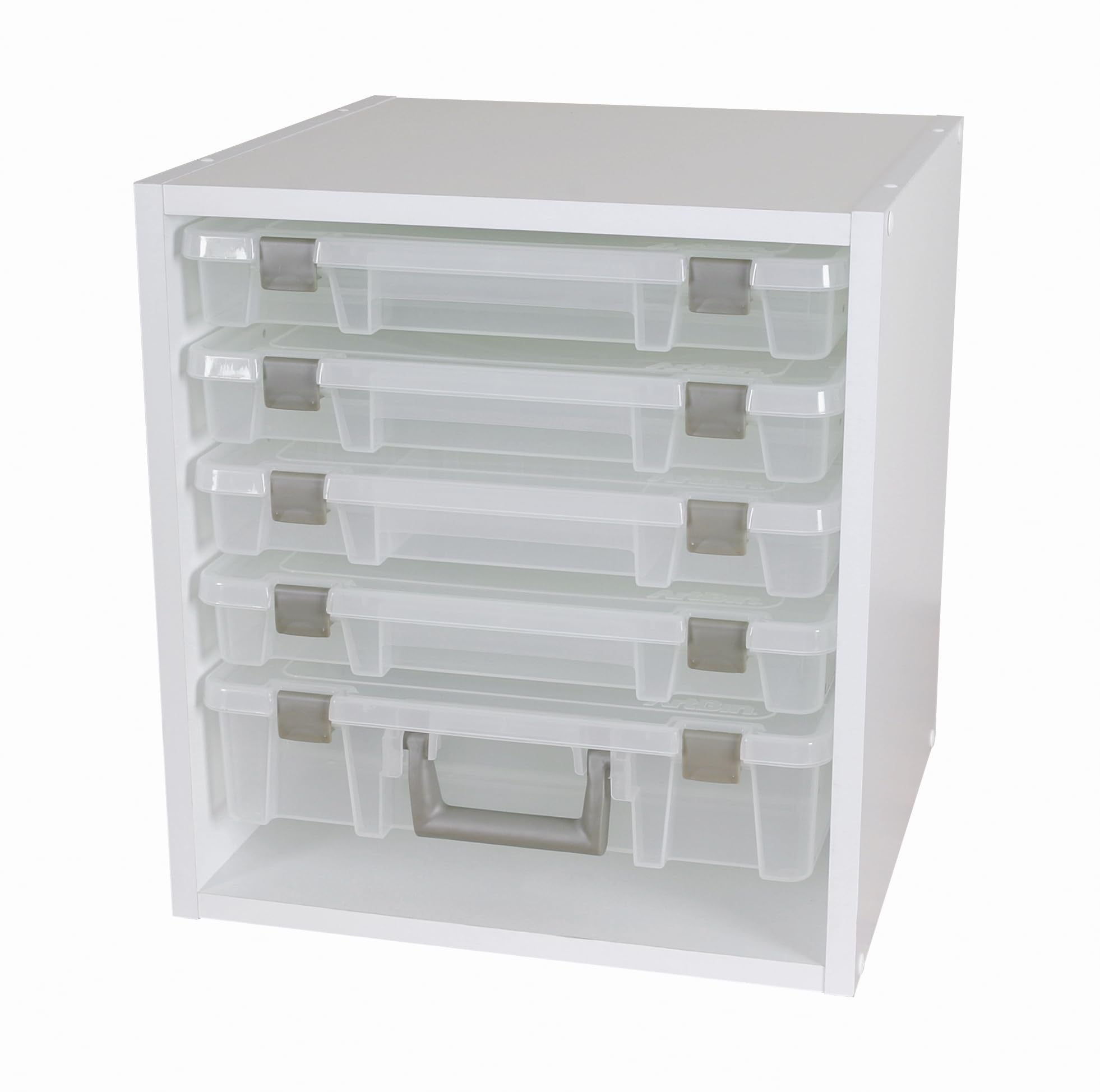 ArtBin 6855SC Super Satchel Cube - 15.5 x 16.75 x 15.625 in. Arts and Crafts Supply Storage with Pre-Drilled Holes, 6 Rail Set, Customizable, White