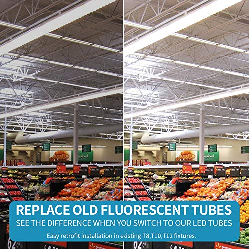 LIGHEART 8FT LED Shop Light (6-Pack) - 120W 14400LM, 6000K Cold White, V-Shape T8 Linkable Fixture - Clear Lens, Plug & Play, Instant On - Fluorescent Replacement for Garage, Warehouse, Workshop