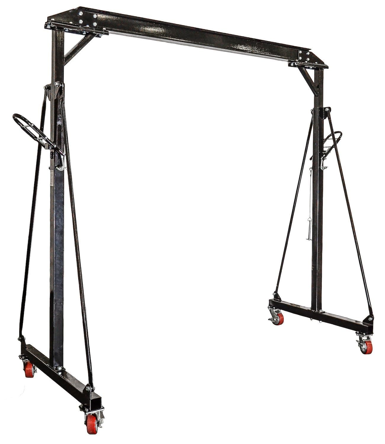 JEGS Adjustable Height Gantry Crane | 1-Ton Capacity | Adjusts from 7’11” to 11’9” in Height | Black Powder Coated Steel | Includes Four 5” Swivel Caster Wheels