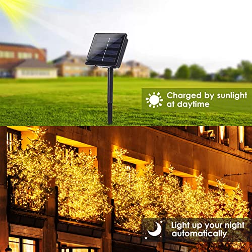 BHCLIGHT Solar String Lights Outdoor, 2-Pack 80FT 200 LED Solar Outdoor Lights, Waterproof Copper Wire 8 Modes Solar Fairy Lights for Garden Patio Tree Christmas Party Wedding Decor(Warm White)