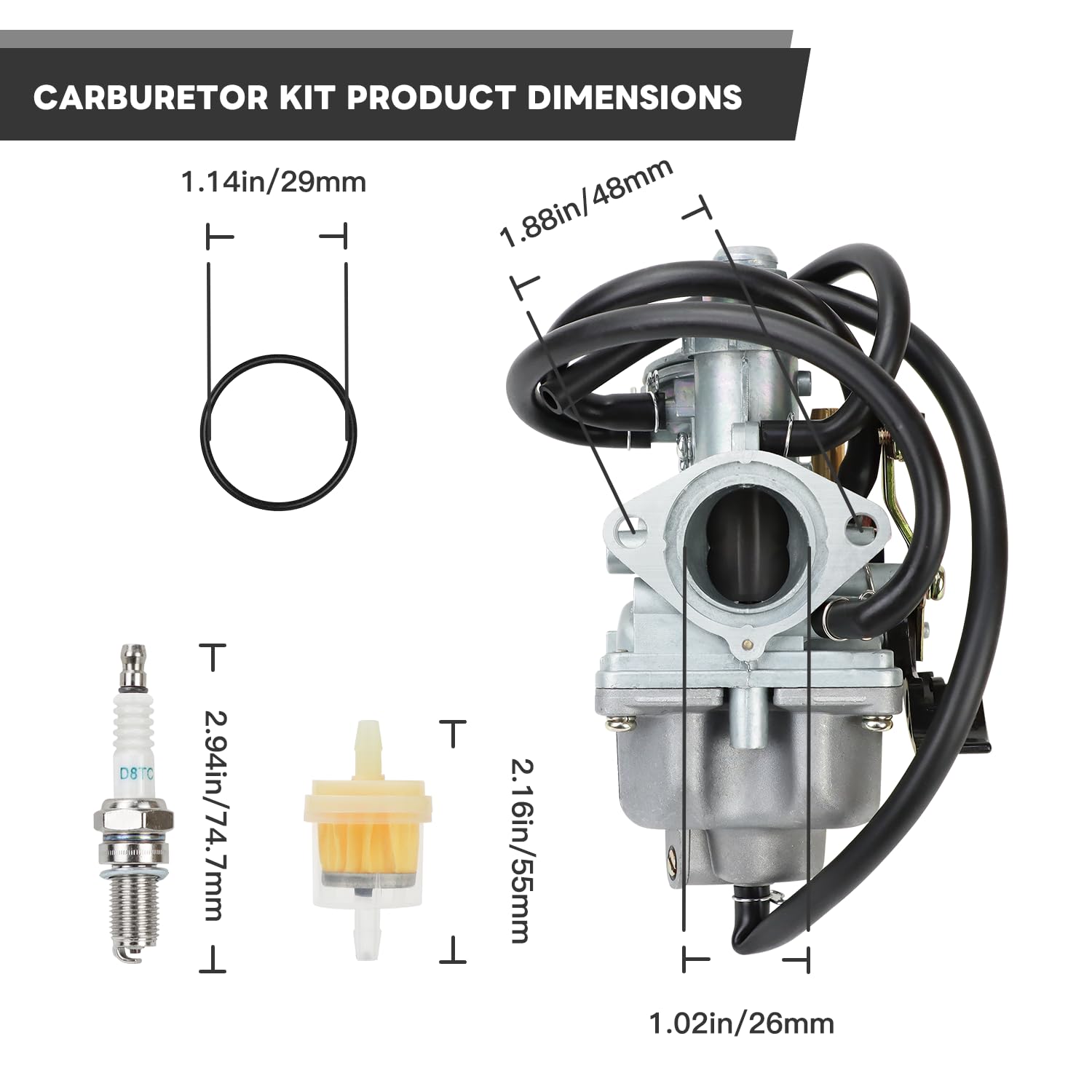 Carburetor for Honda TRX 250 Recon 250 TRX250TE TRX250TM 1997-2001 2002-2007 Upgrade KIT With Fuel Tank Petcock Valve & Air Filter & spark plug
