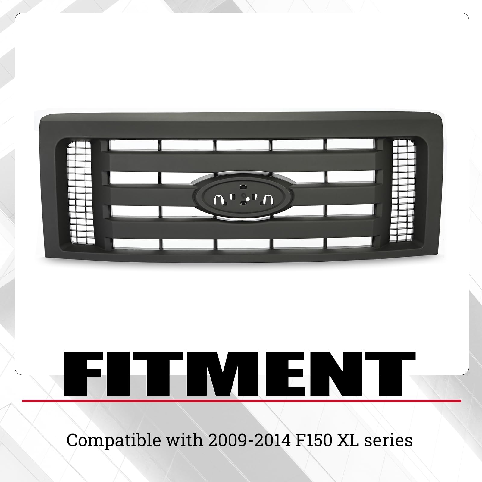 HECASA Front Grille Compatible with 2009-2014 Ford F150 XL Model Bumper Painted Black Shell and Insert Grille Assembly Guard Cover Replacement for 9L3Z8200A FO1200510